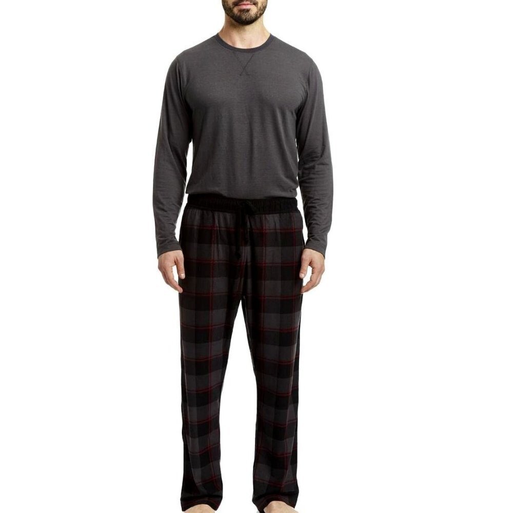 RAINFOREST MEN'S GRAY BLACK RED 2PC LOUNGEWEAR SET SIZE SMALL NWT